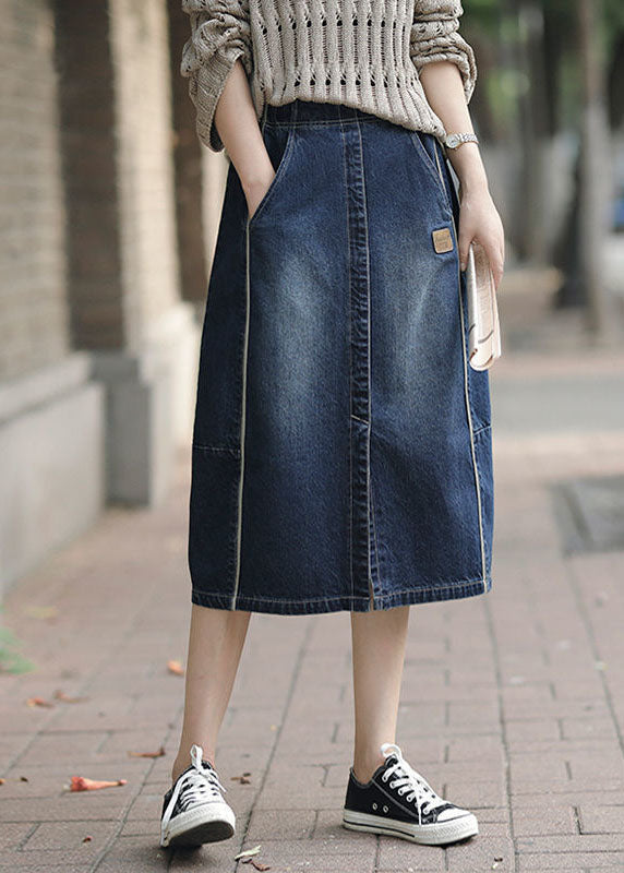Blue High Waist Patchwork Side-Open Skirt