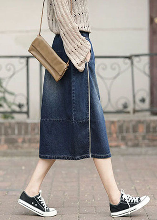 Blue High Waist Patchwork Side-Open Skirt