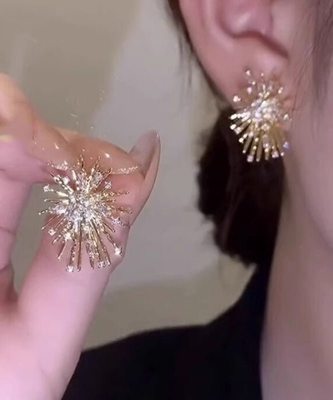 Gold Zircon Fireworks Stud Earrings