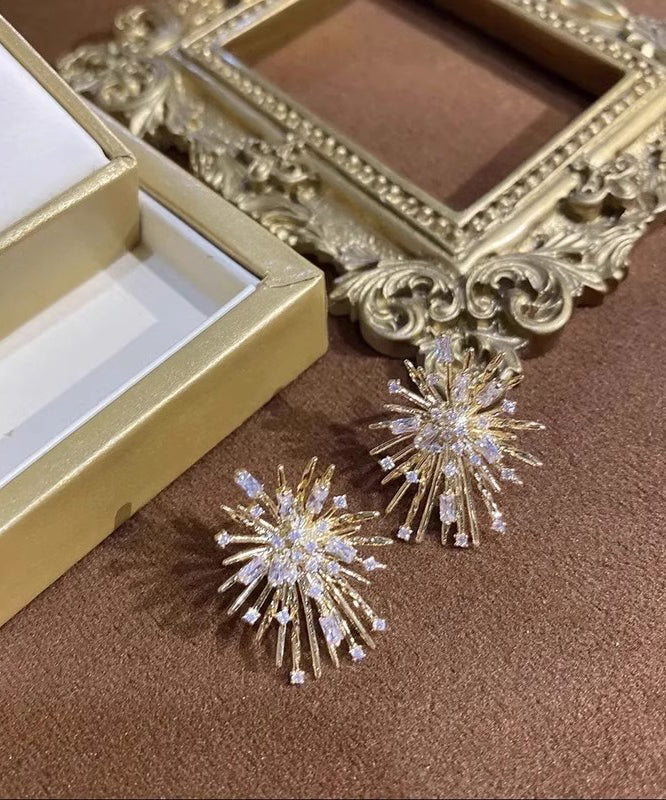 Gold Zircon Fireworks Stud Earrings