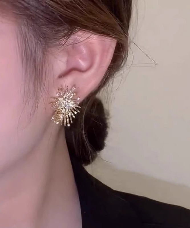 Gold Zircon Fireworks Stud Earrings