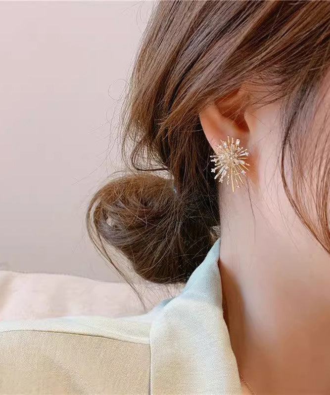 Gold Zircon Fireworks Stud Earrings