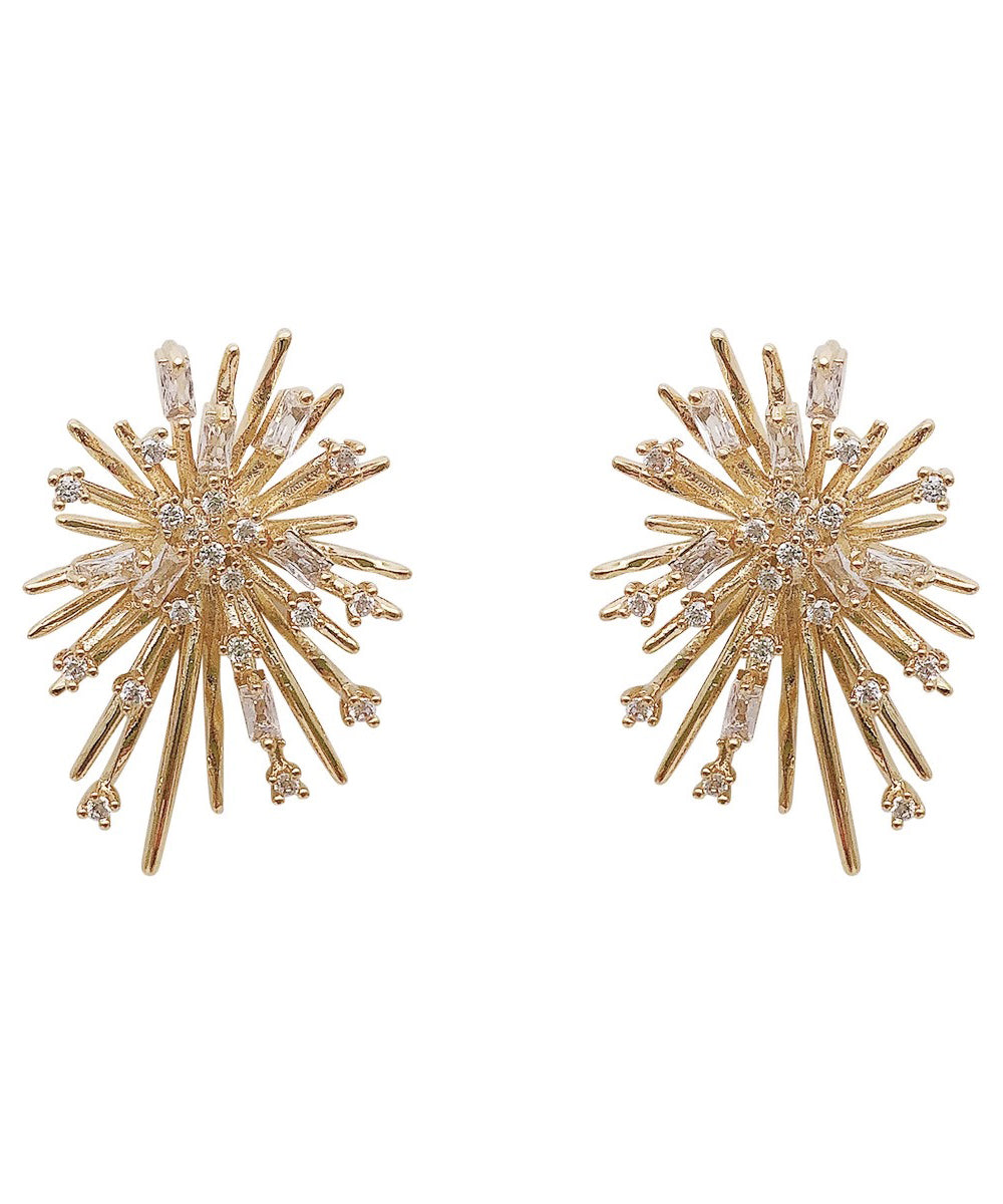 Gold Zircon Fireworks Stud Earrings
