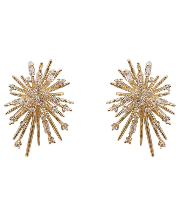 Gold Zircon Fireworks Stud Earrings