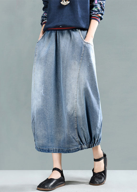 Light Blue Elastic Waist Denim Skirt