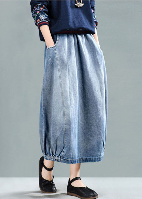 Light Blue Elastic Waist Denim Skirt