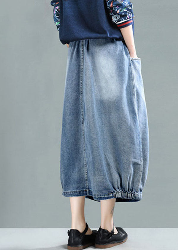 Light Blue Elastic Waist Denim Skirt