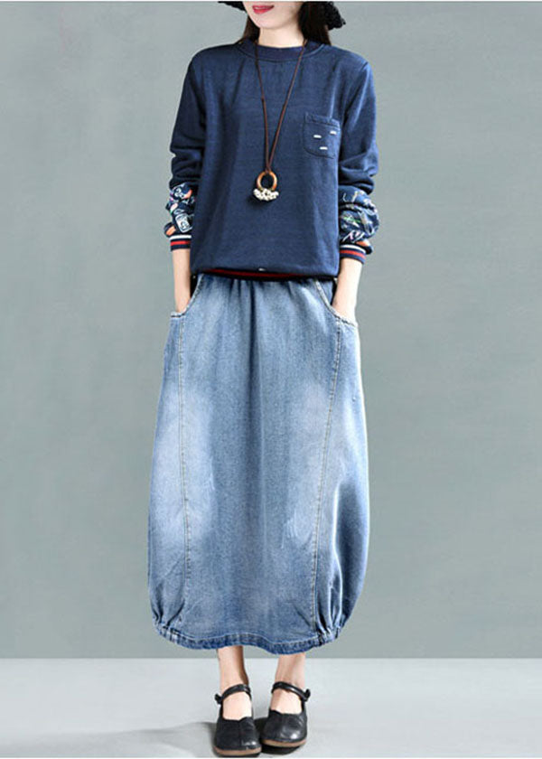 Light Blue Elastic Waist Denim Skirt