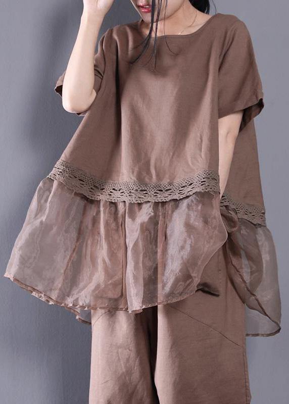 Khaki Cotton Linen Two-Piece Set