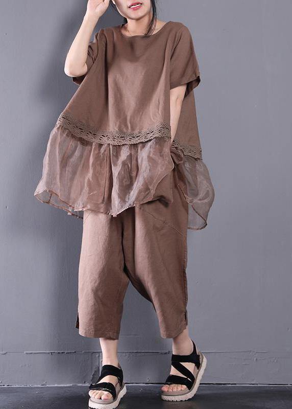 Khaki Cotton Linen Two-Piece Set