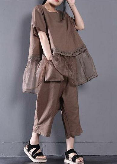Khaki Cotton Linen Two-Piece Set