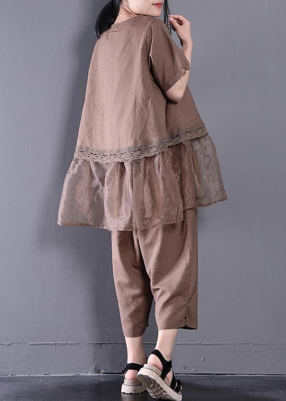 Khaki Cotton Linen Two-Piece Set