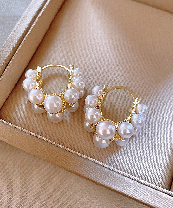 White Copper Pearl Hoop Earrings