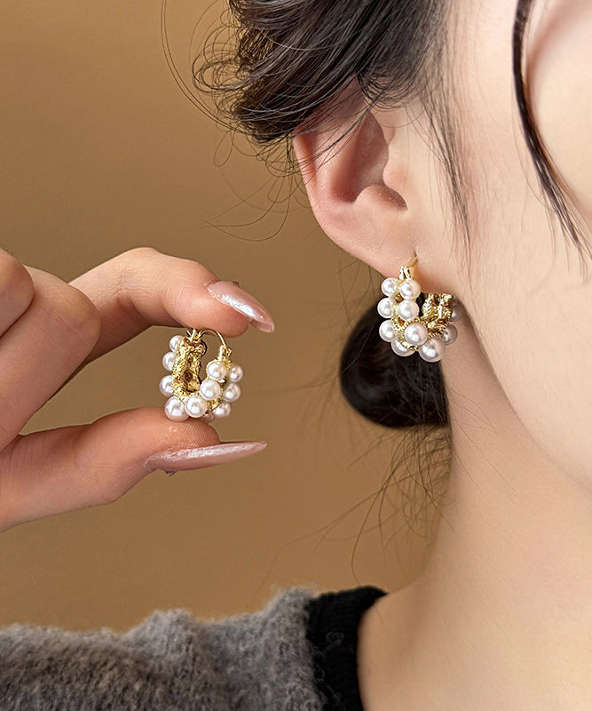 White Copper Pearl Hoop Earrings