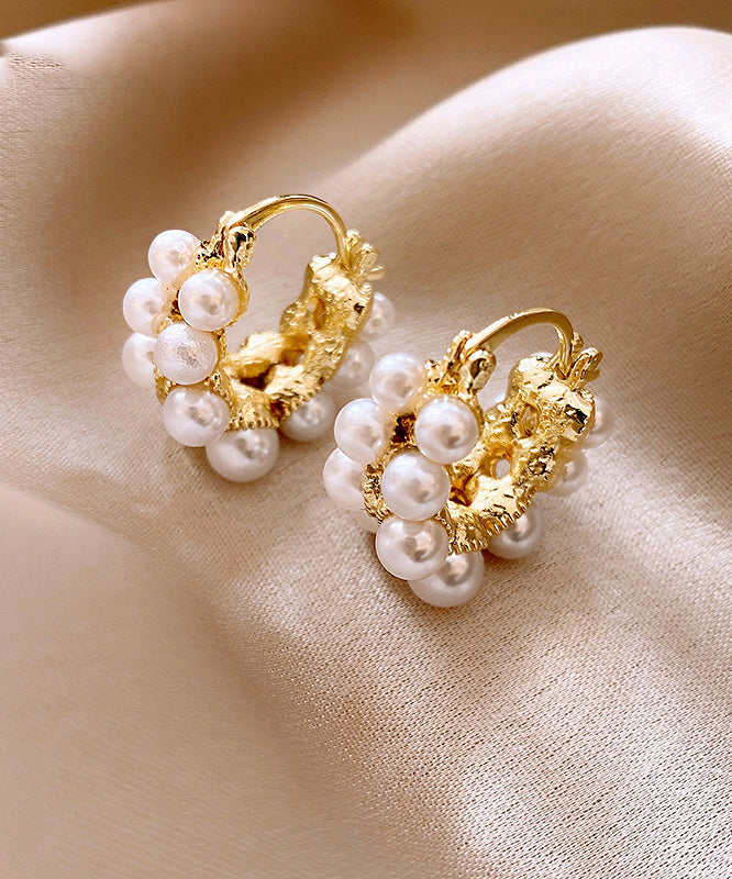White Copper Pearl Hoop Earrings