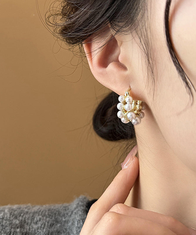 White Copper Pearl Hoop Earrings