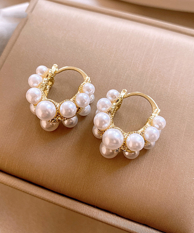 White Copper Pearl Hoop Earrings
