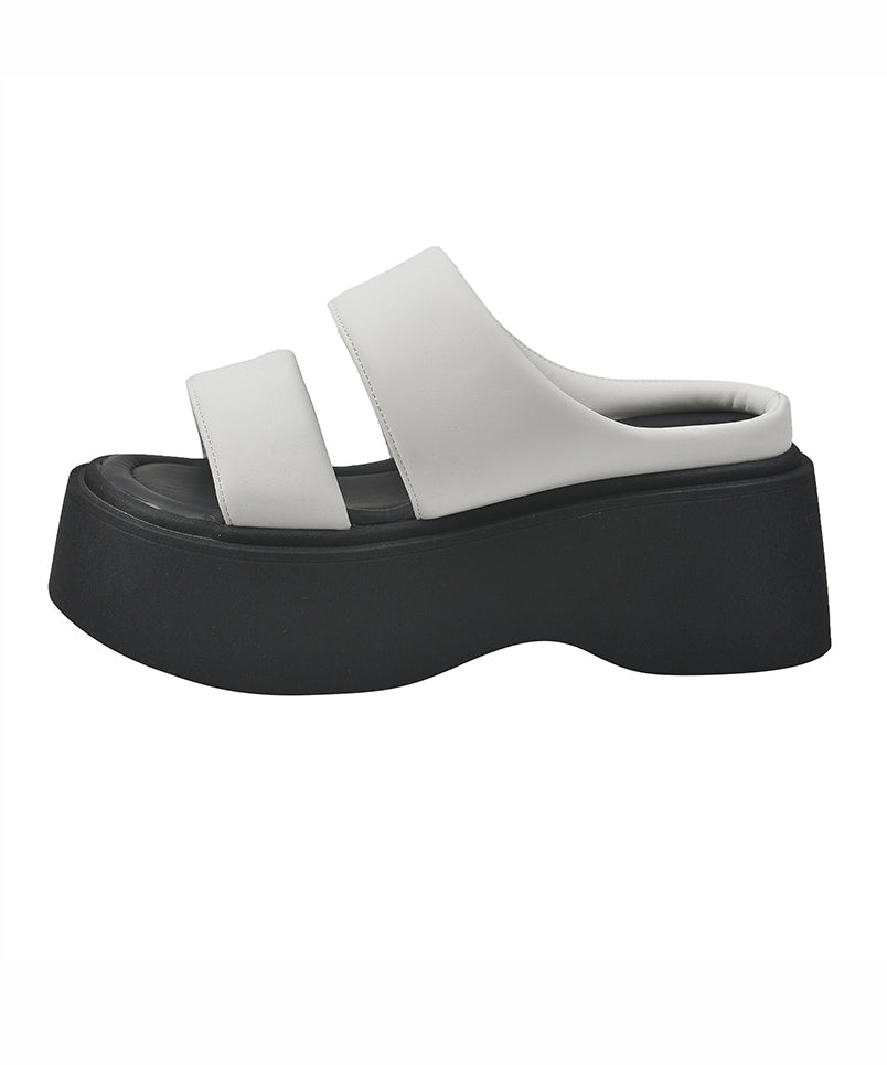 Silver Platform Peep Toe Slide Sandals