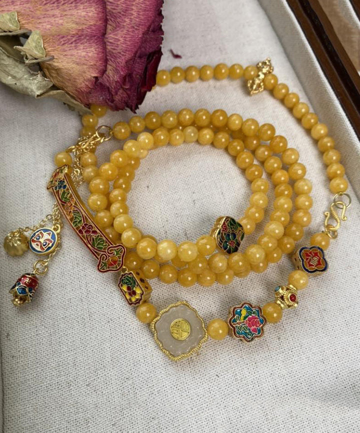Yellow Jade Beeswax Tassel Necklace