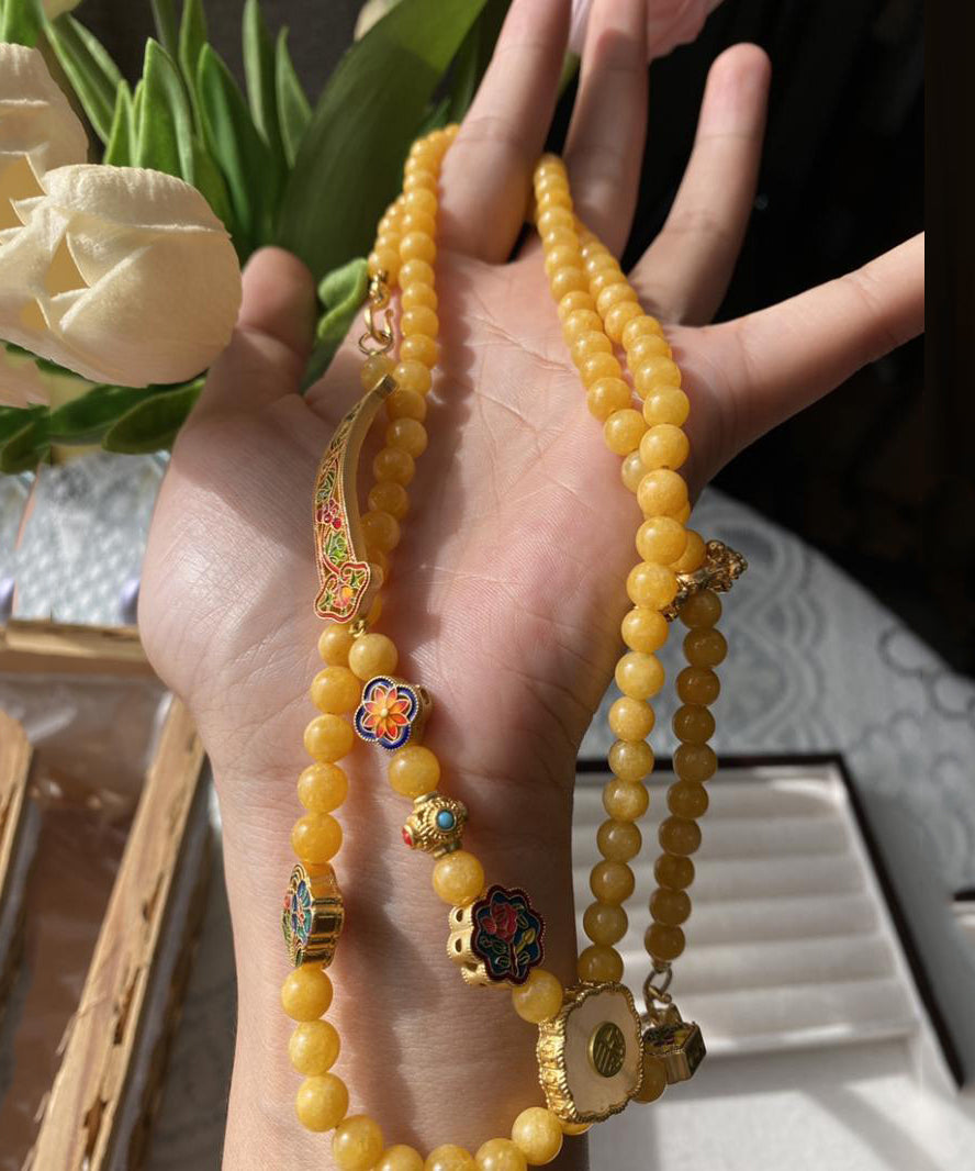 Yellow Jade Beeswax Tassel Necklace