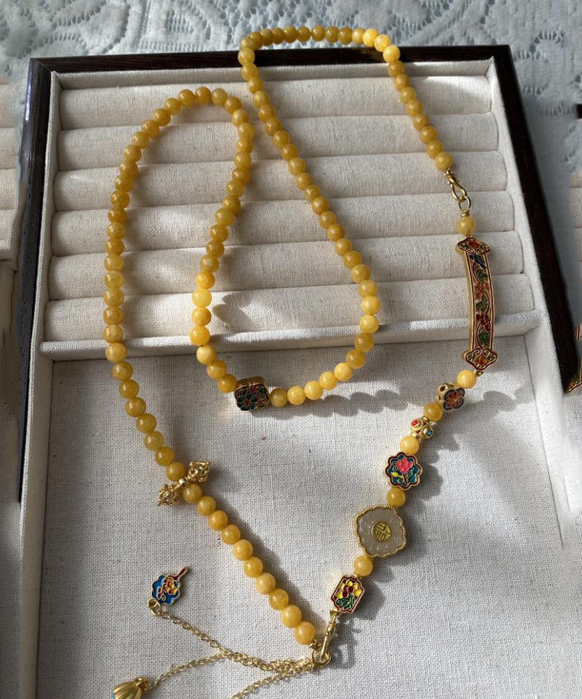 Yellow Jade Beeswax Tassel Necklace