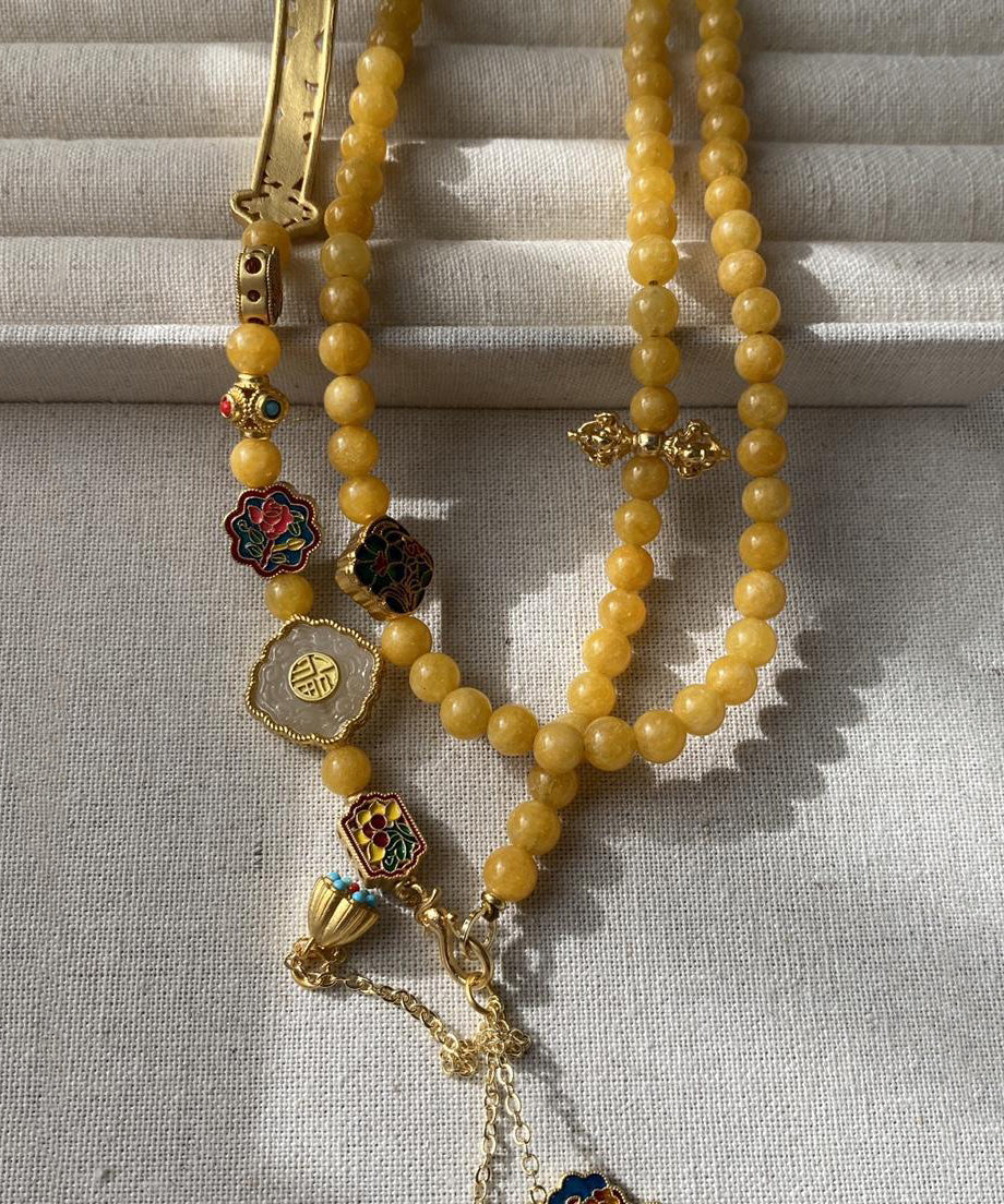 Yellow Jade Beeswax Tassel Necklace