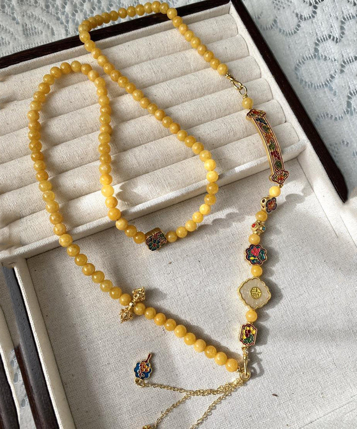 Yellow Jade Beeswax Tassel Necklace