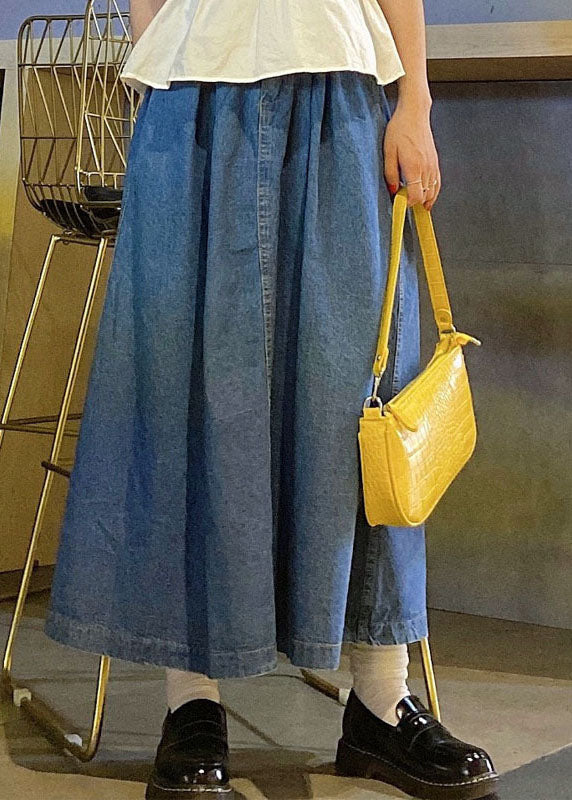 Fitted Blue High Waist Pockets Patchwork A-Line Denim Skirts Autumn