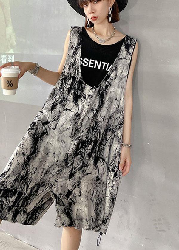 Tailored Gray Print Casual Shorts Overall