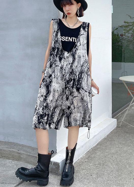 Tailored Gray Print Casual Shorts Overall