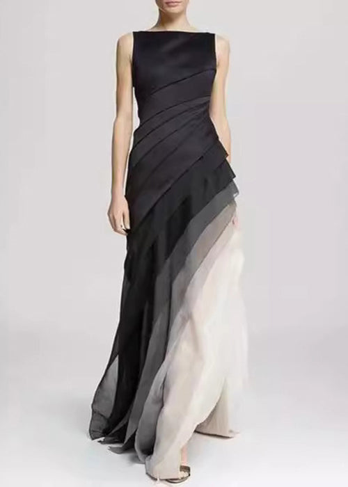 Black High Waist Tulle Patchwork Dress