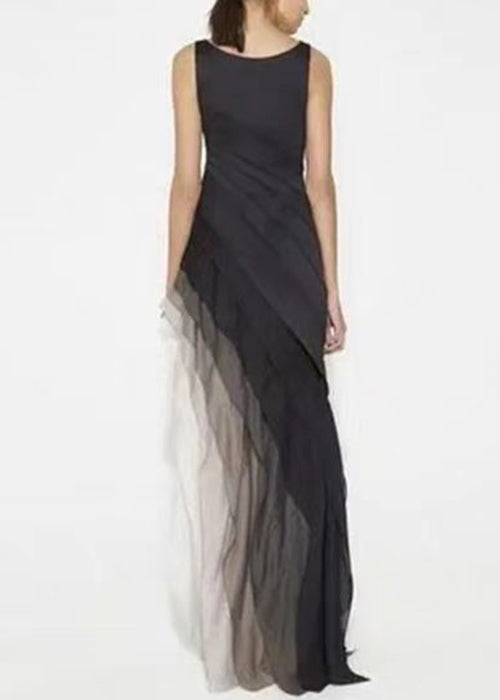 Black High Waist Tulle Patchwork Dress