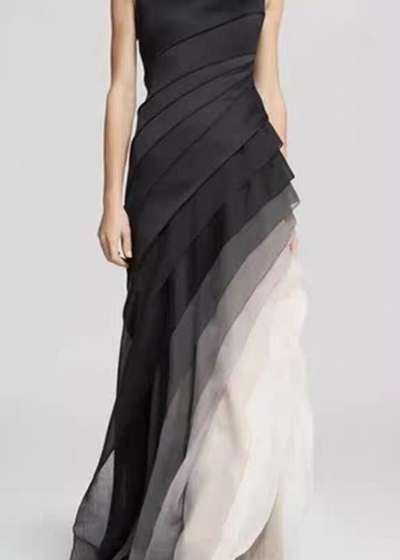 Black High Waist Tulle Patchwork Dress