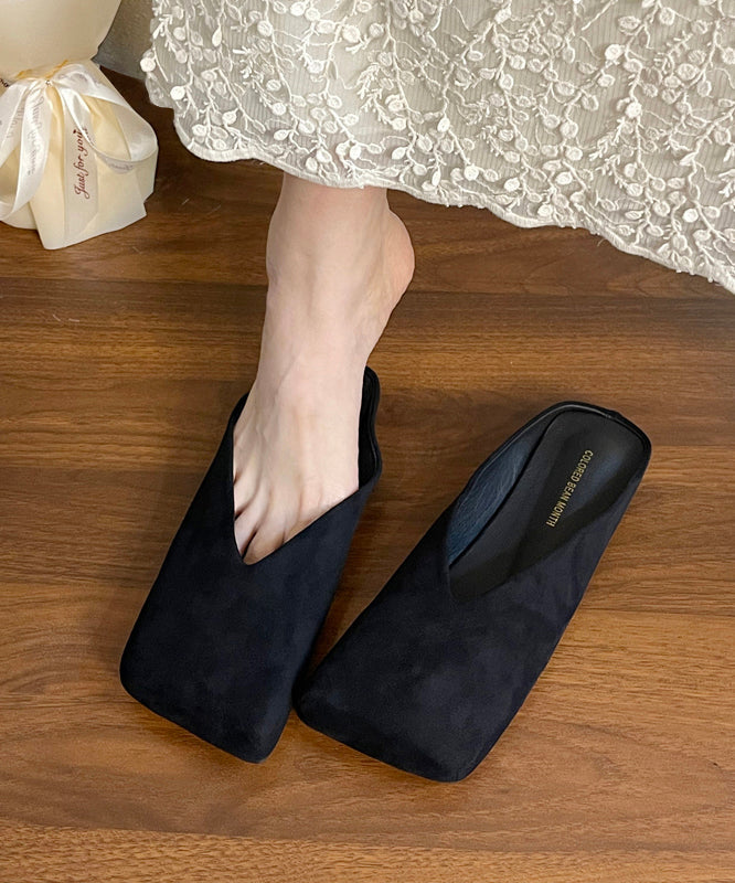Black Square Toe Suede Slide Sandals