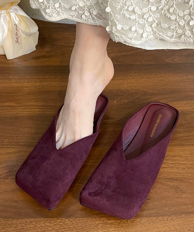 Black Square Toe Suede Slide Sandals