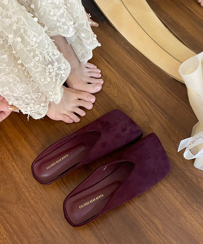 Black Square Toe Suede Slide Sandals