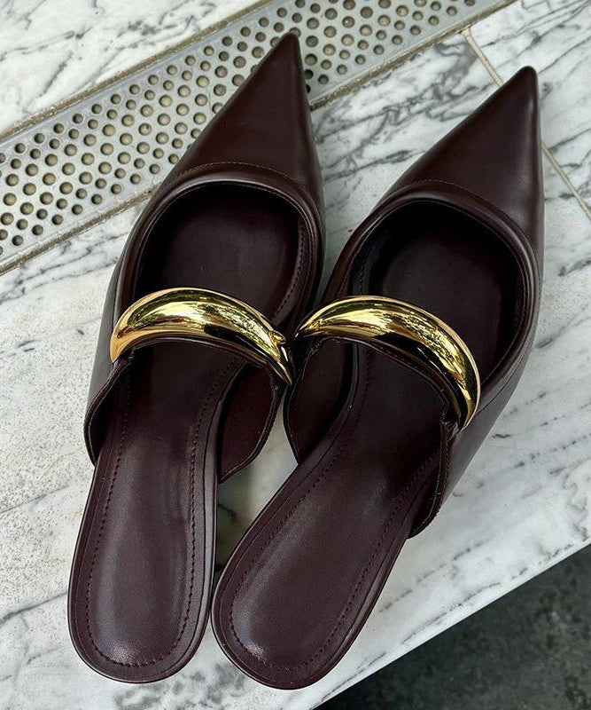 Chocolate Faux Leather Slide Sandals