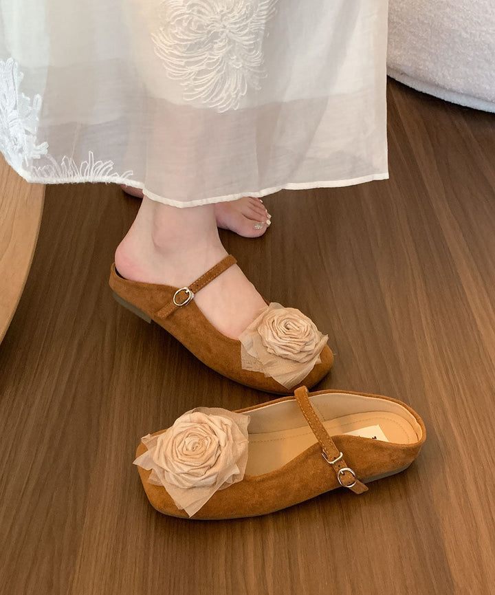 Brown Suede Floral Slide Sandals