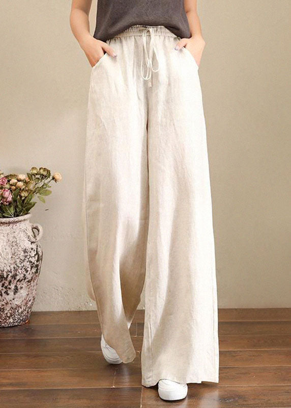 Grey Elastic Waist Wide-Leg Linen Pants