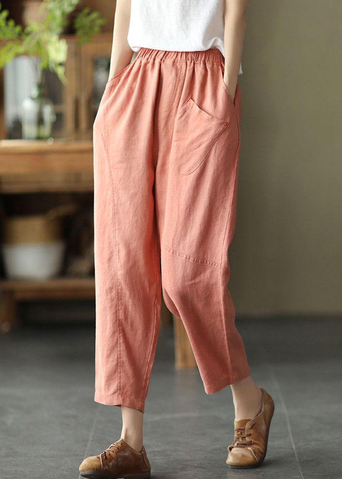 Französische rosa lässige lose Patchwork-Sommer-Leinenhose
