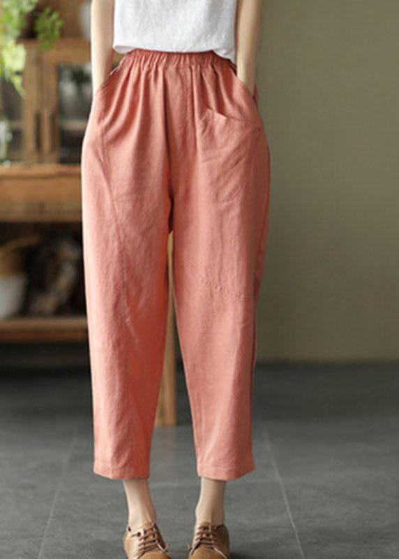 Französische rosa lässige lose Patchwork-Sommer-Leinenhose
