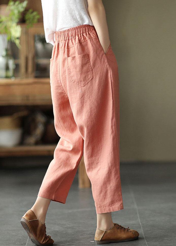 Französische rosa lässige lose Patchwork-Sommer-Leinenhose