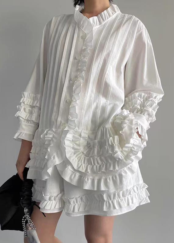 White Ruffled Cotton Two-Piece Set