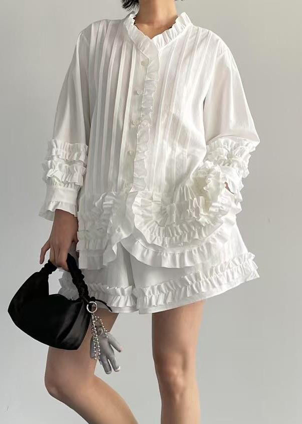 White Ruffled Cotton Two-Piece Set