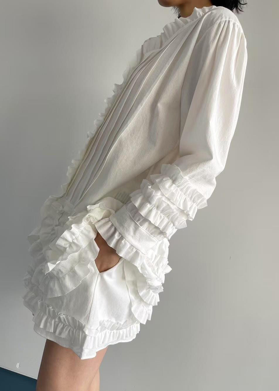 White Ruffled Cotton Two-Piece Set