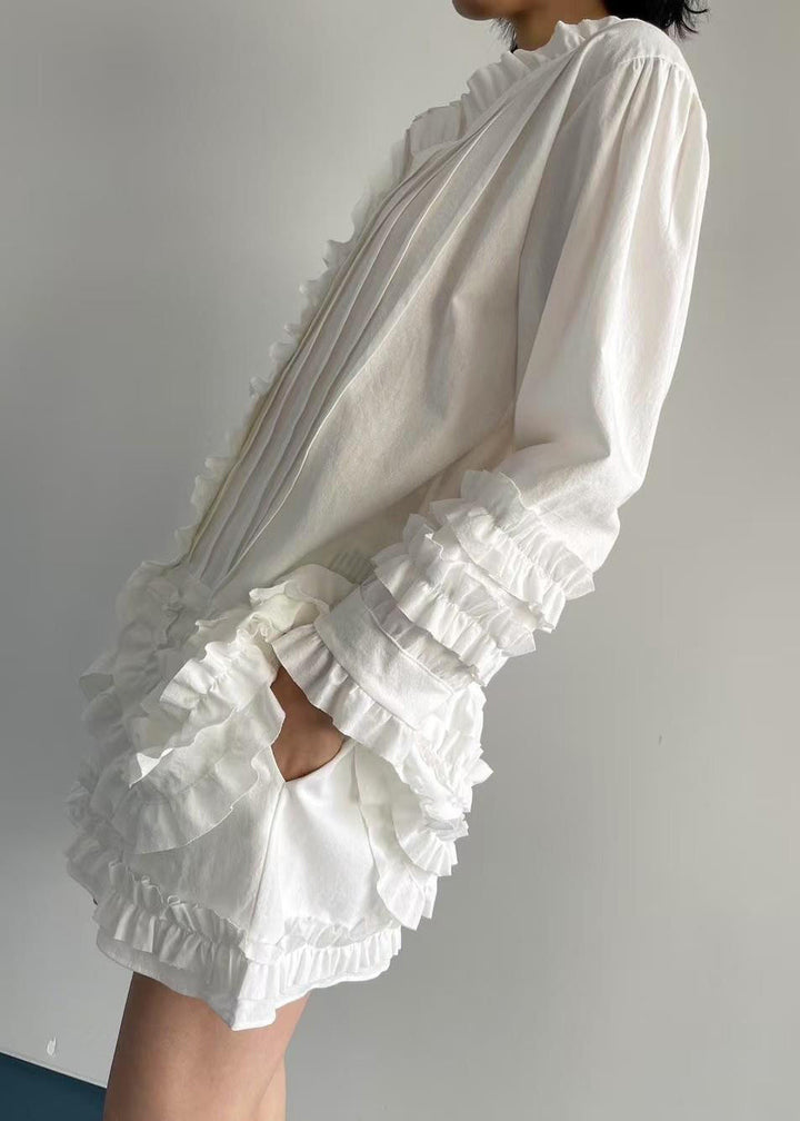 White Ruffled Cotton Two-Piece Set
