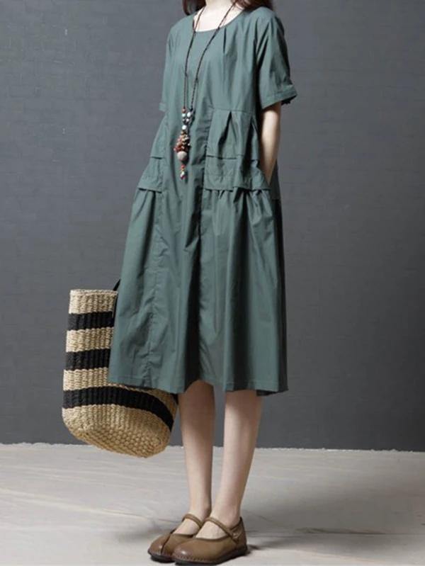 Green Cotton Halter Tunic Dress