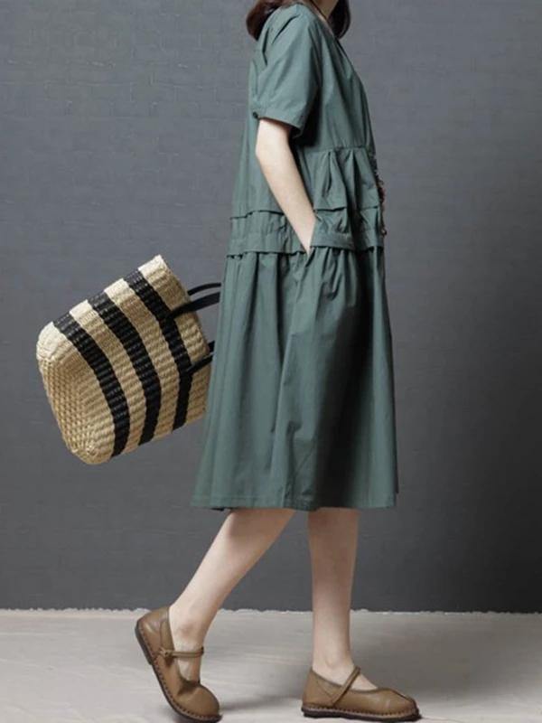 Green Cotton Halter Tunic Dress