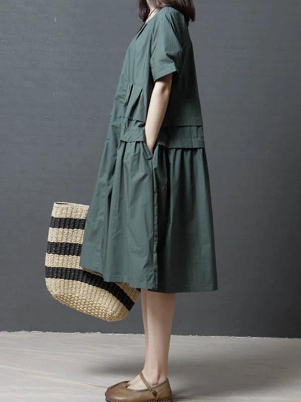 Green Cotton Halter Tunic Dress