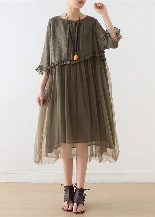 Tea Green Tulle Patchwork Maxi Dress